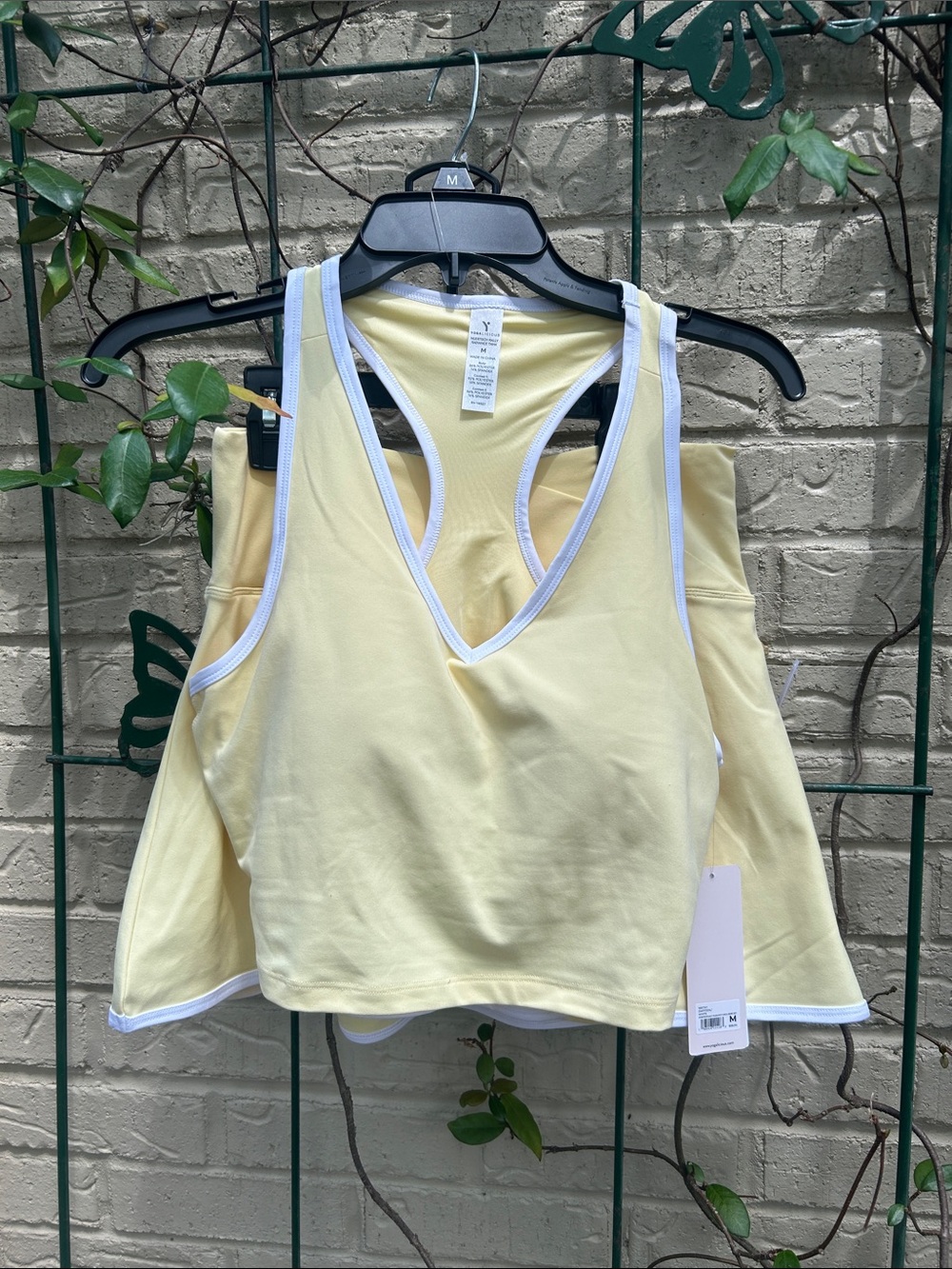 Yogalicious Yellow Racerback Cropped Tank and Skort with White Trim
